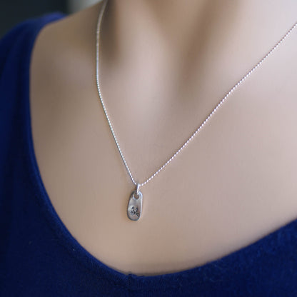Petite Silver Necklace in Artisan Pewter with handstamped kitty face on neck
