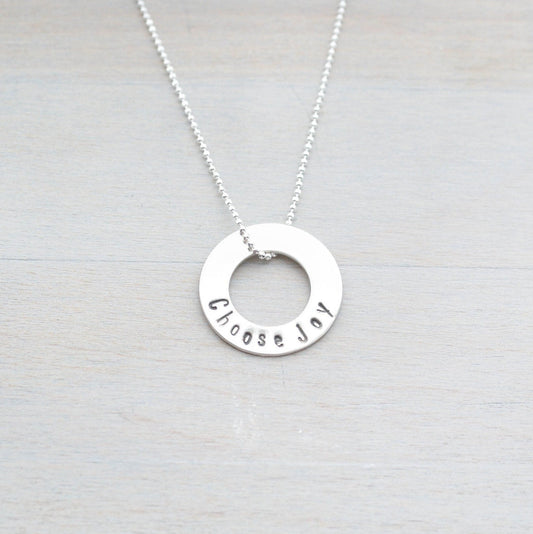 Choose Joy Circle Necklace in Sterling Silver