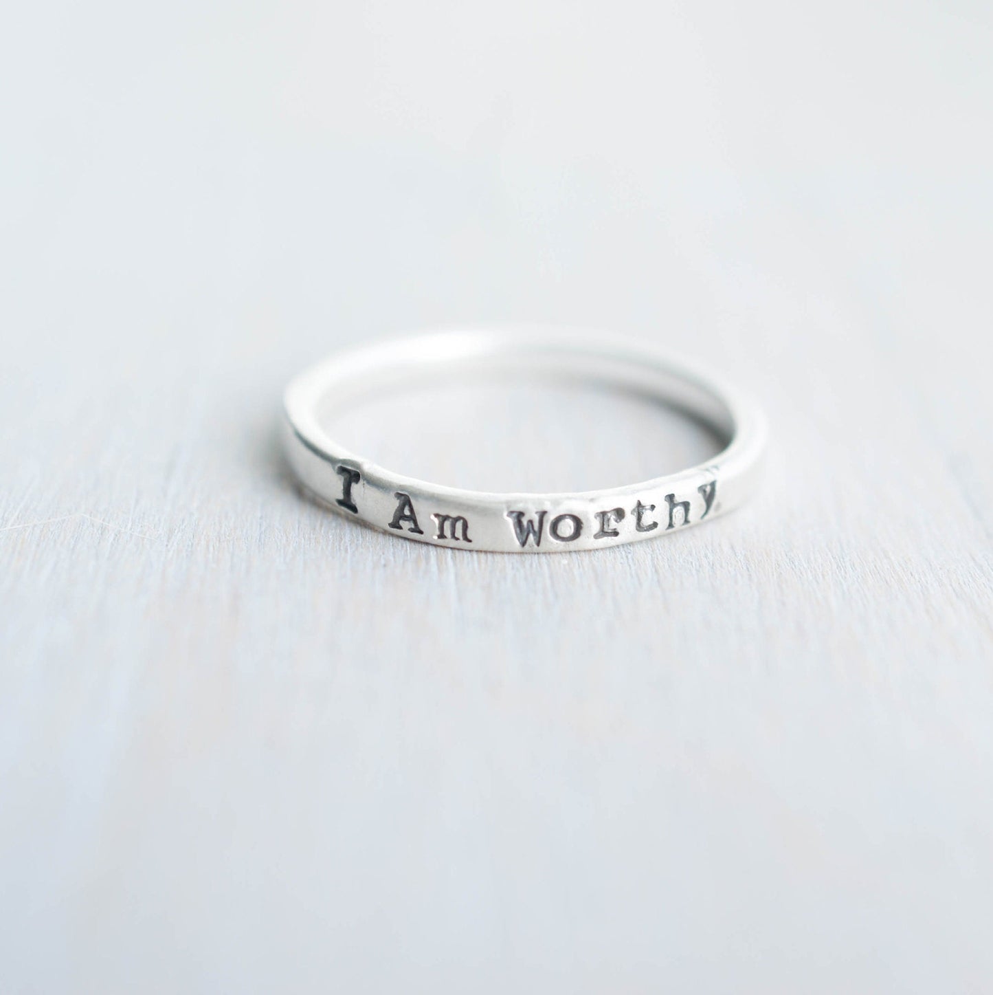 Sterling Silver Ring handstamped with I Am Worthy