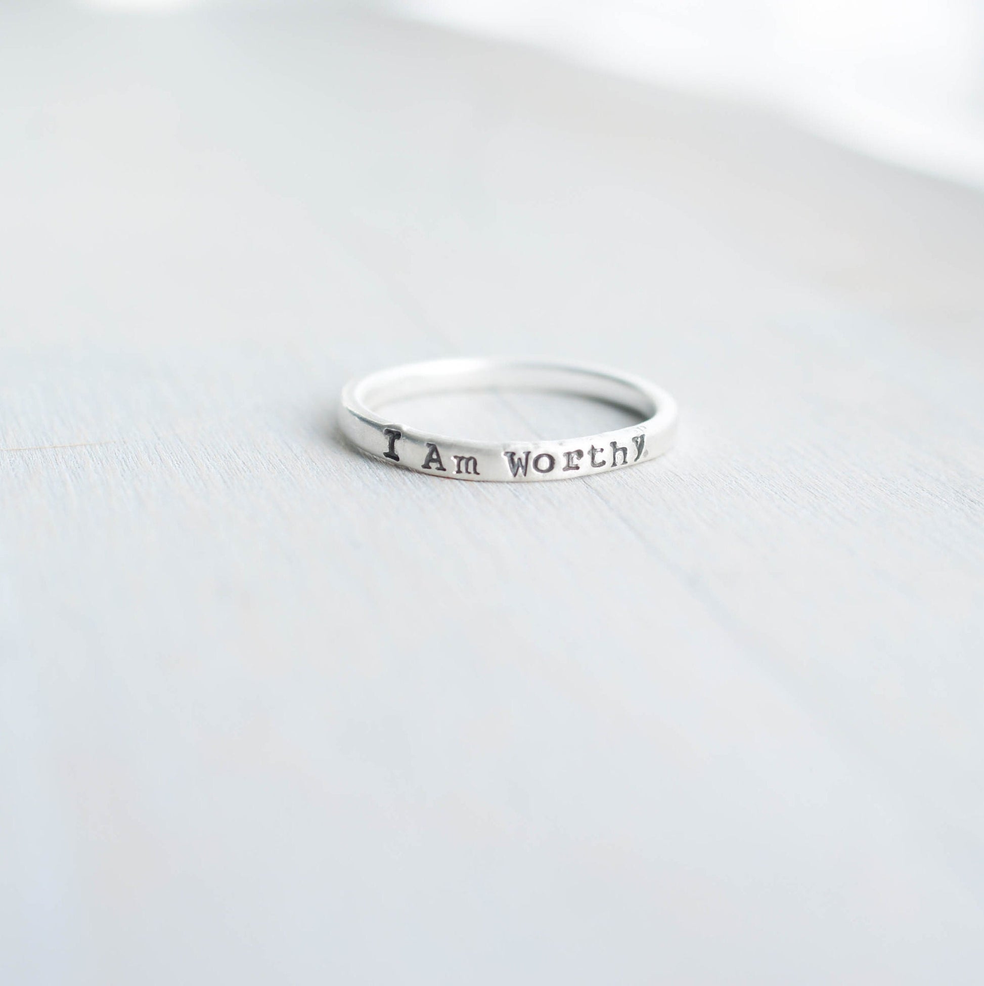 Sterling Silver Ring handstamped with I Am Worthy