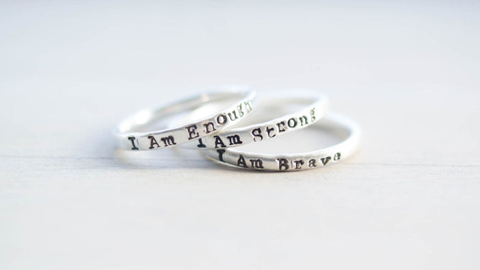 image of i am enough, i am strong, i am brave, sterling silver motivational ring