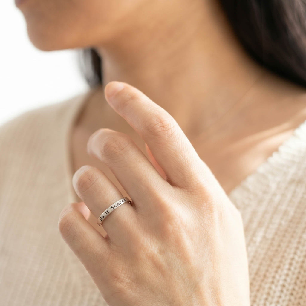 Do it Scared Sterling silver ring on hand