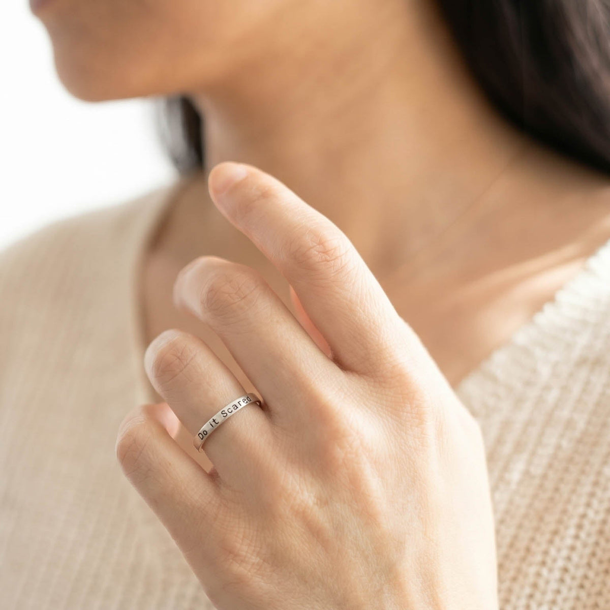 Do it Scared Sterling silver ring on hand