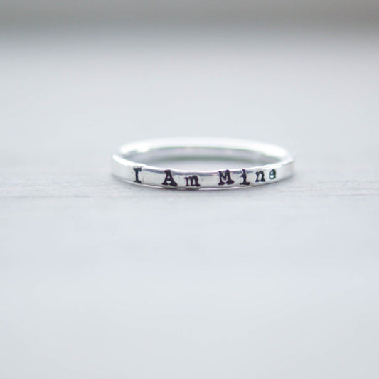 Sterling Silver Stacking Ring handstamped with I Am Mine