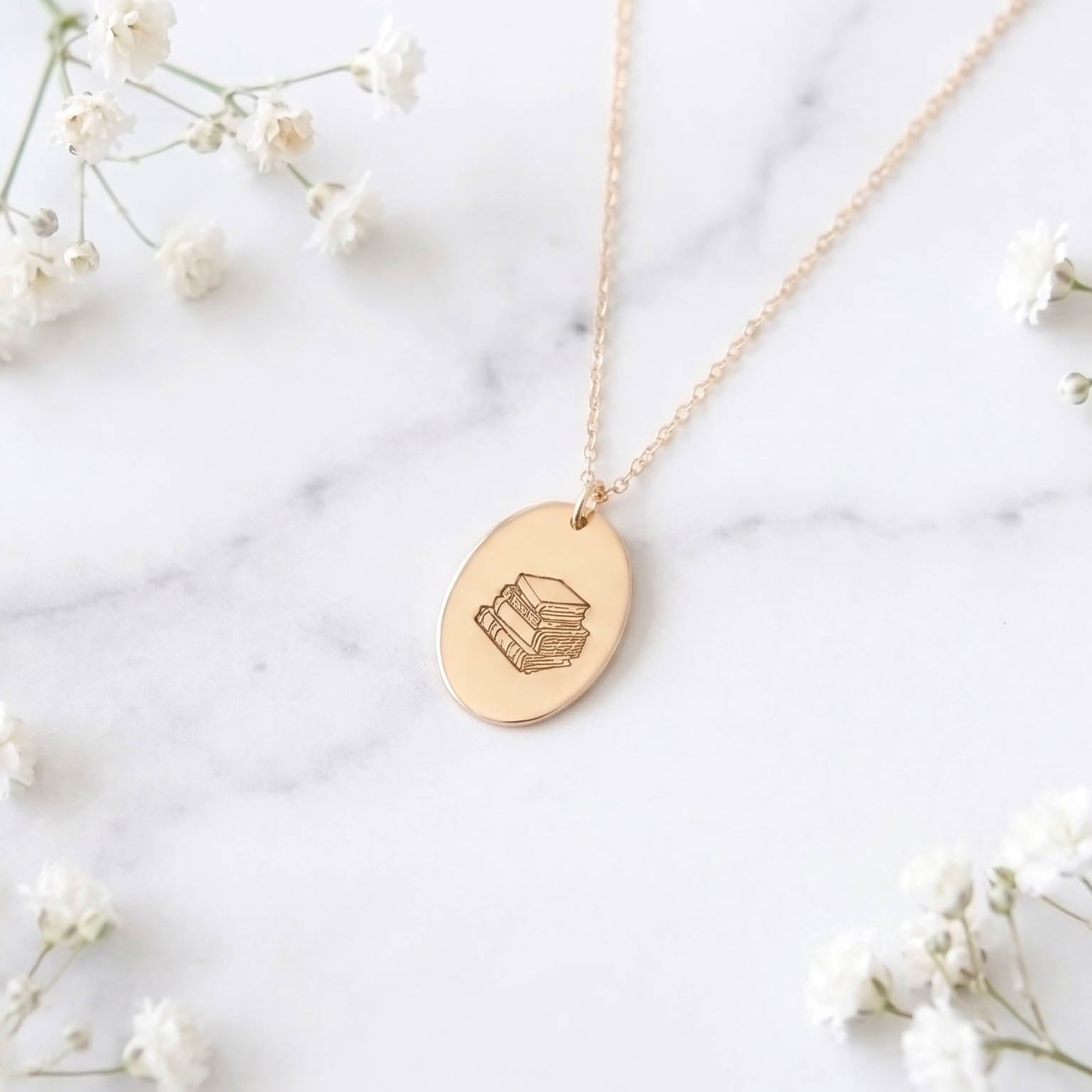 Book Stack Necklace in Gold Filled