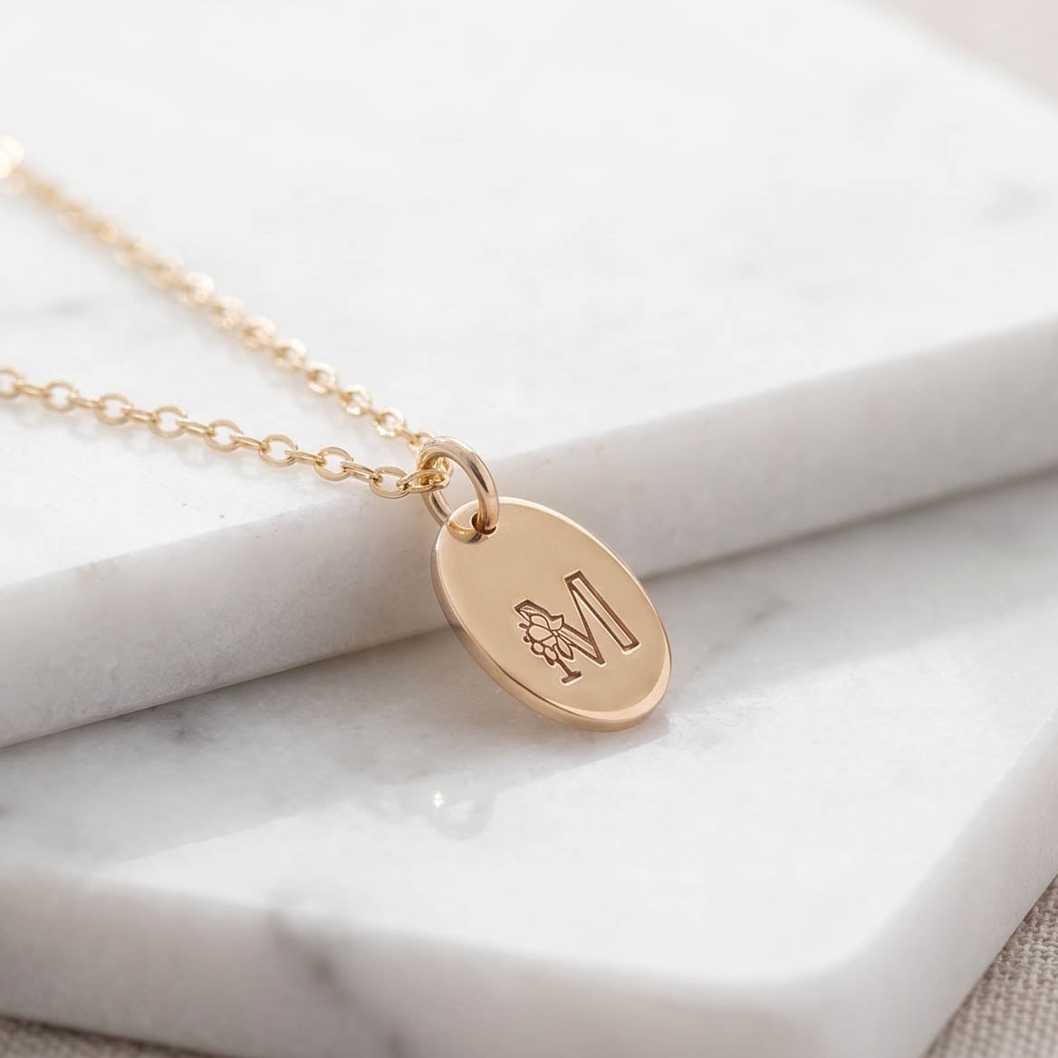 Gold Filled Floral Initial Necklace