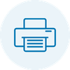A blue printer icon inside a light blue circle, representing a printing service or product.