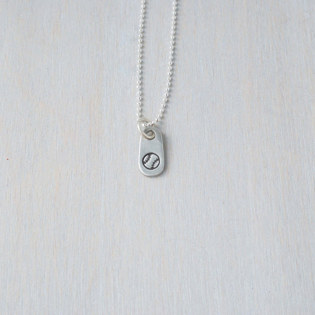 Silver baseball necklace in artisan pewter