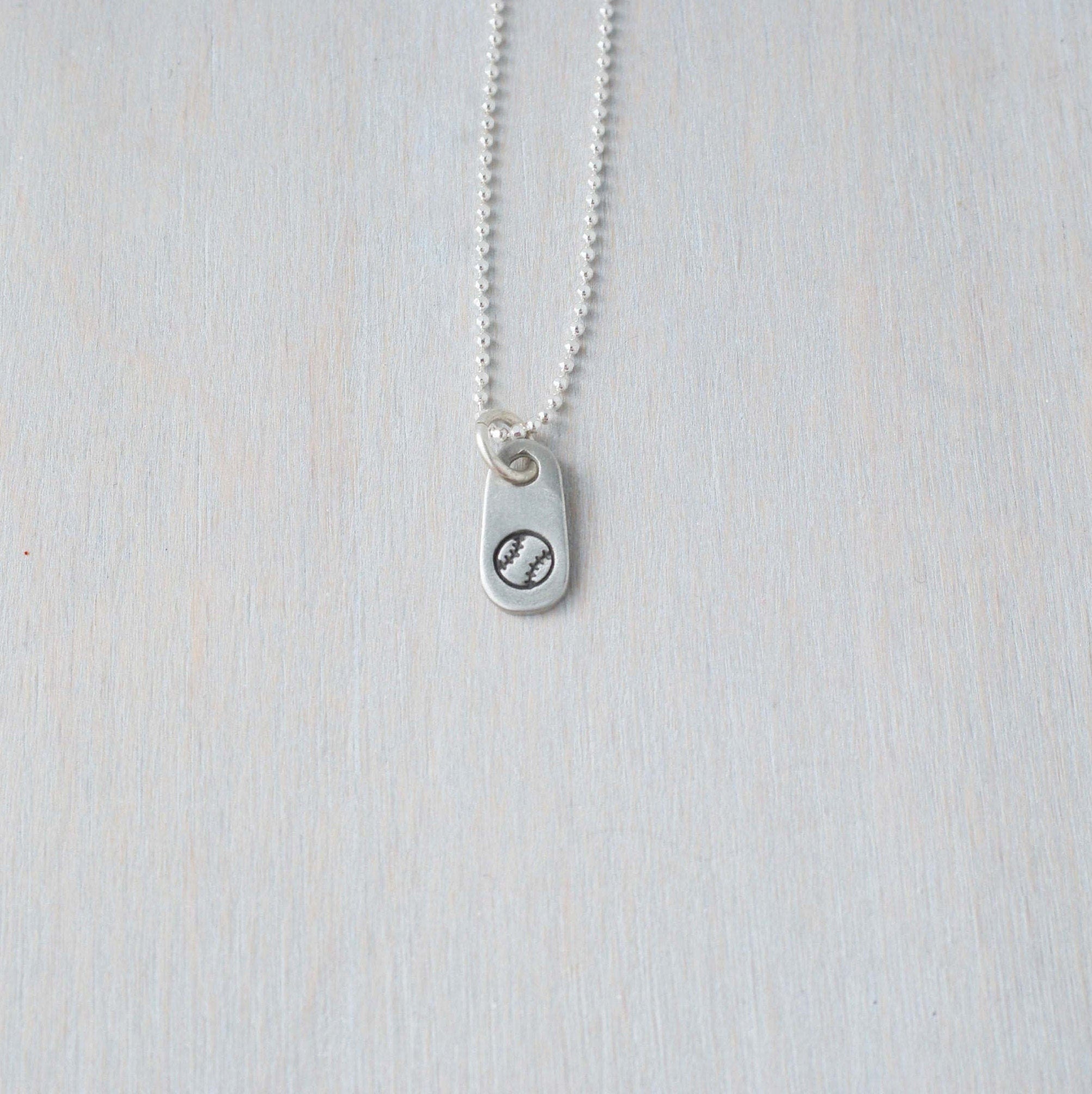 Silver baseball necklace in artisan pewter