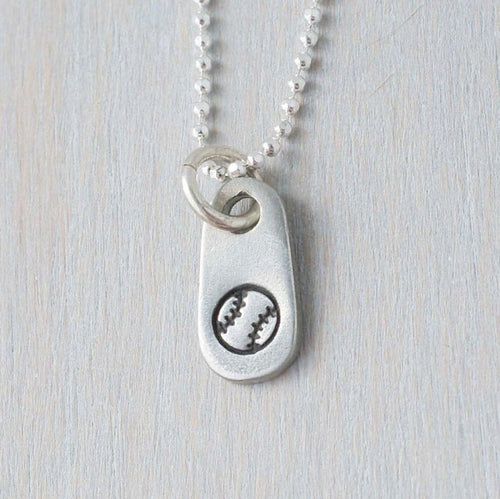 Silver baseball necklace in artisan pewter