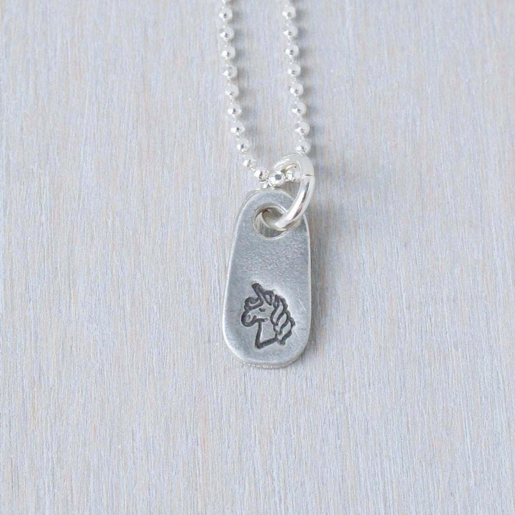 Silver unicorn necklace in artisan pewter
