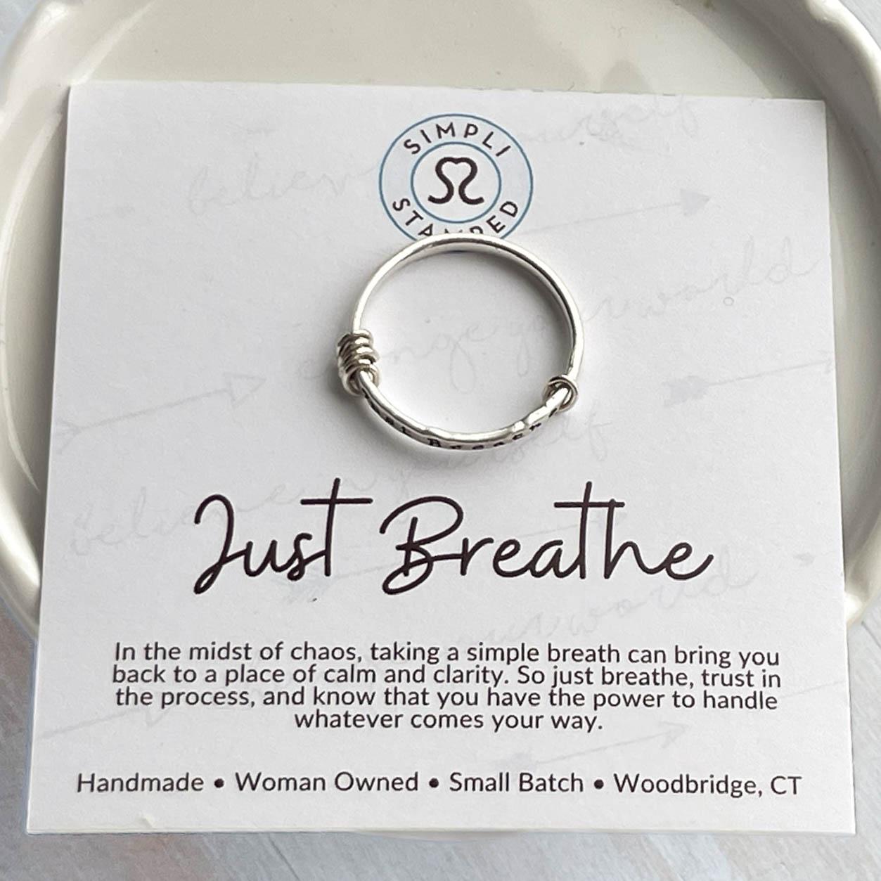 ADHD Ring, Just Breathe, Anxiety Fidget Ring in Sterling Silver