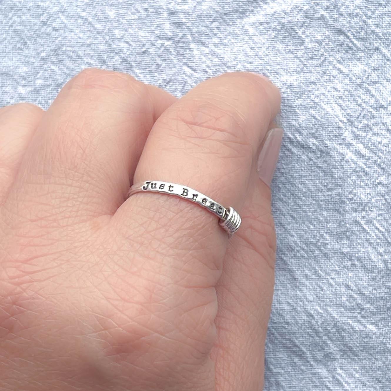 ADHD Ring, Just Breathe, Anxiety Fidget Ring in Sterling Silver