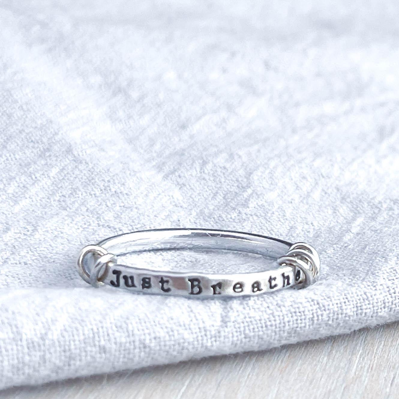 ADHD Ring, Just Breathe, Anxiety Fidget Ring in Sterling Silver
