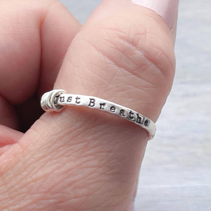 ADHD Ring, Just Breathe, Anxiety Fidget Ring in Sterling Silver