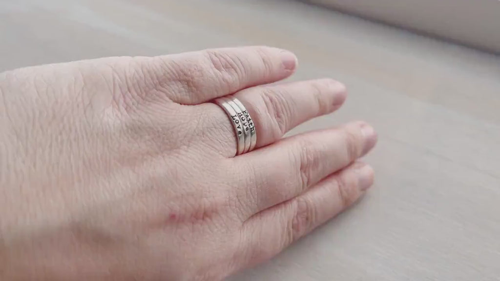 Faith Hope Love Sterling Silver Skinny Rings