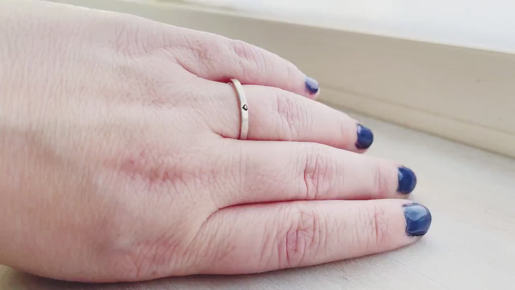 Sterling Silver Heart Ring: Hand Stamped Minimalist Promise Ring