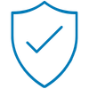 A blue outline shield icon with a white checkmark inside, commonly used as a trust, security, or quality assurance symbol.