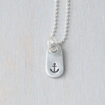 Dainty Handstamped Anchor Necklace in Pewter