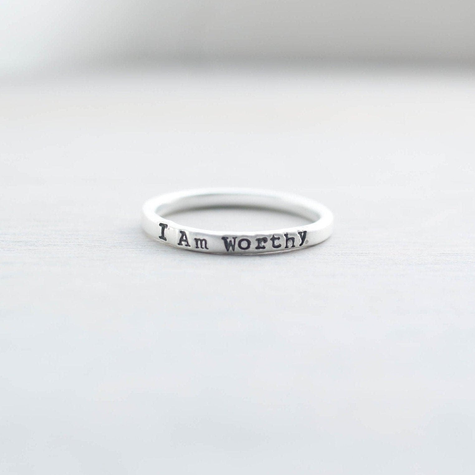 Sterling Silver Ring handstamped with I Am Worthy
