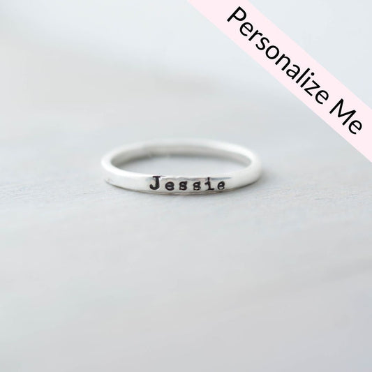 Sterling silver ring stamped with a personalized name
