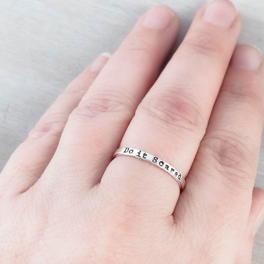 Image of Do it Scared Inspirational Ring in Sterling Silver on hand