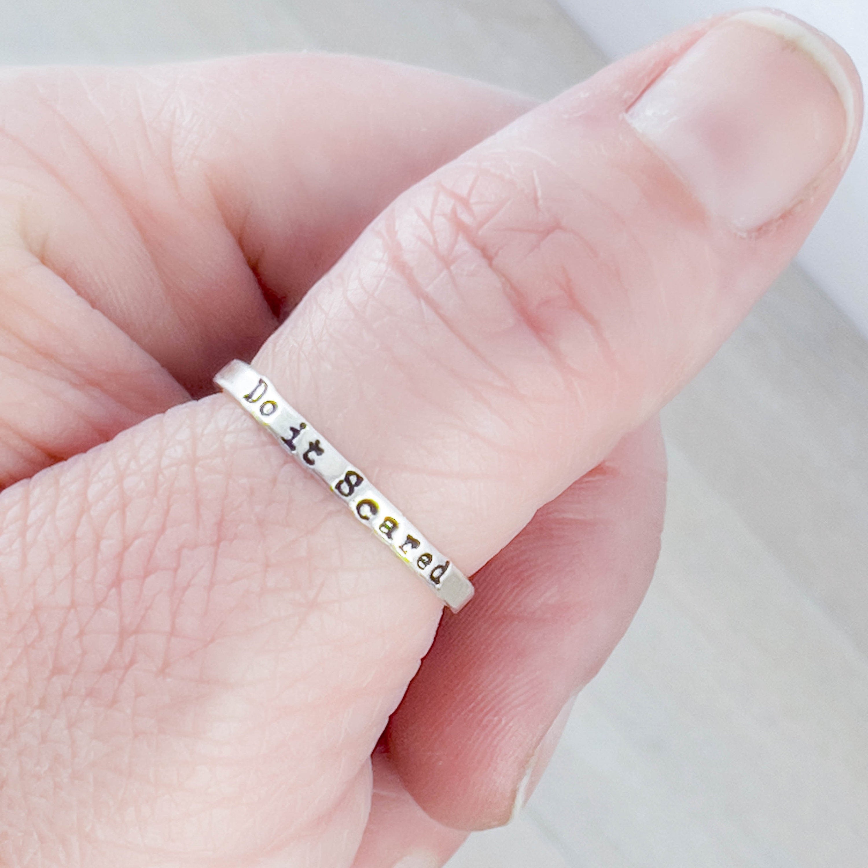 Image of Do it Scared Ring Encouragement Gift in Sterling Silver on thumb