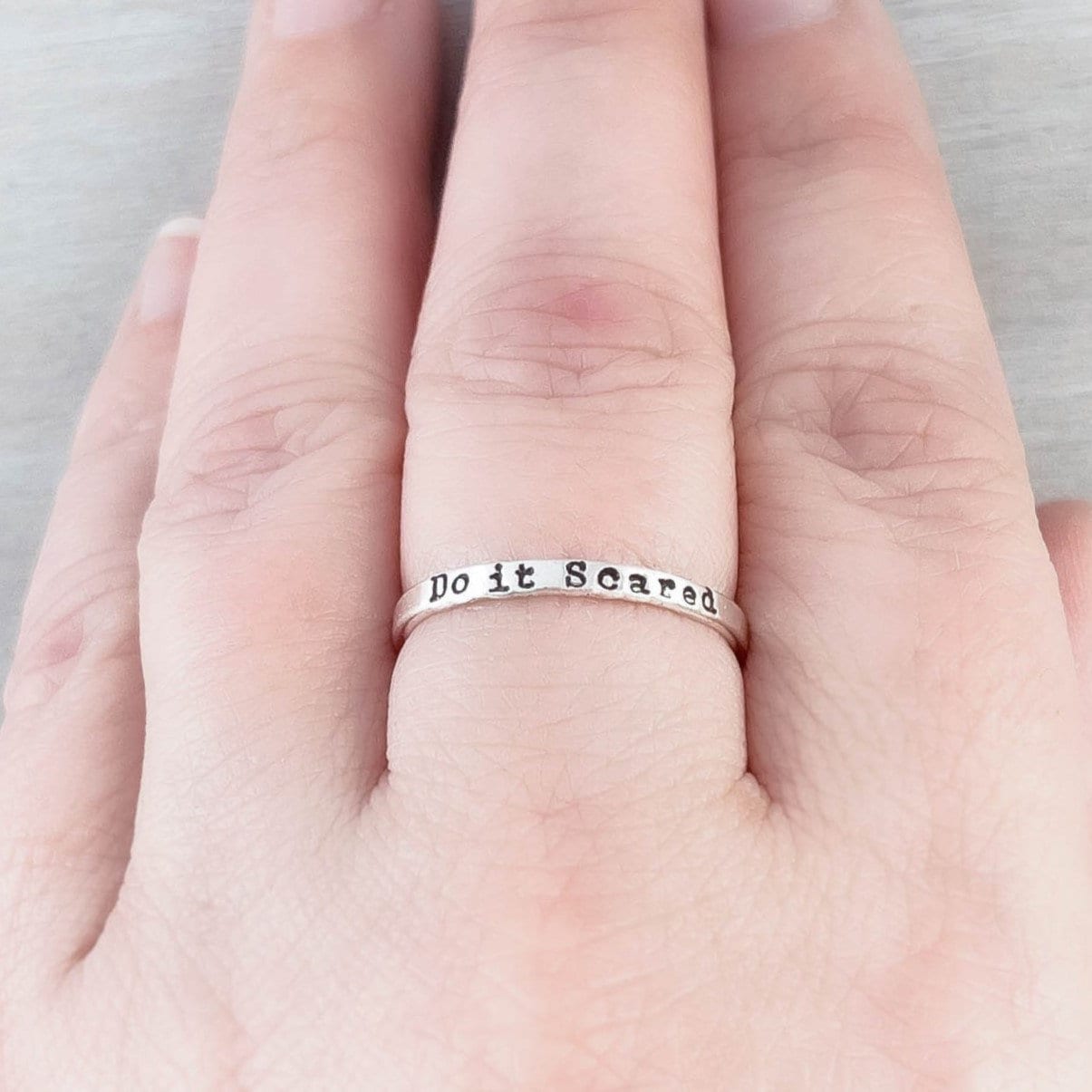 Image of Do it Scared Motivational Ring in Sterling Silver on Hand